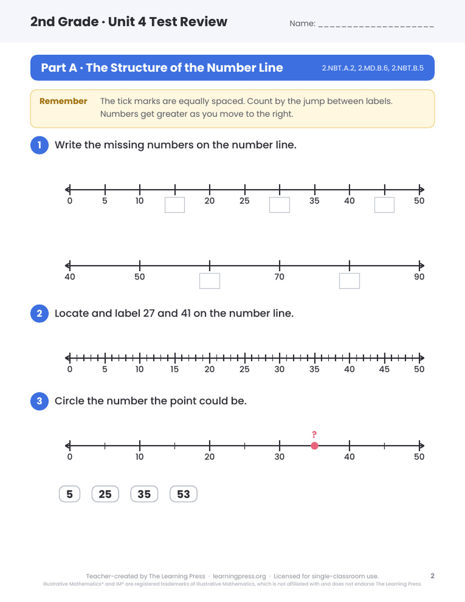 Preview page 1 of Illustrative Math (IM®) Aligned 2nd Grade Unit 4 Test Review