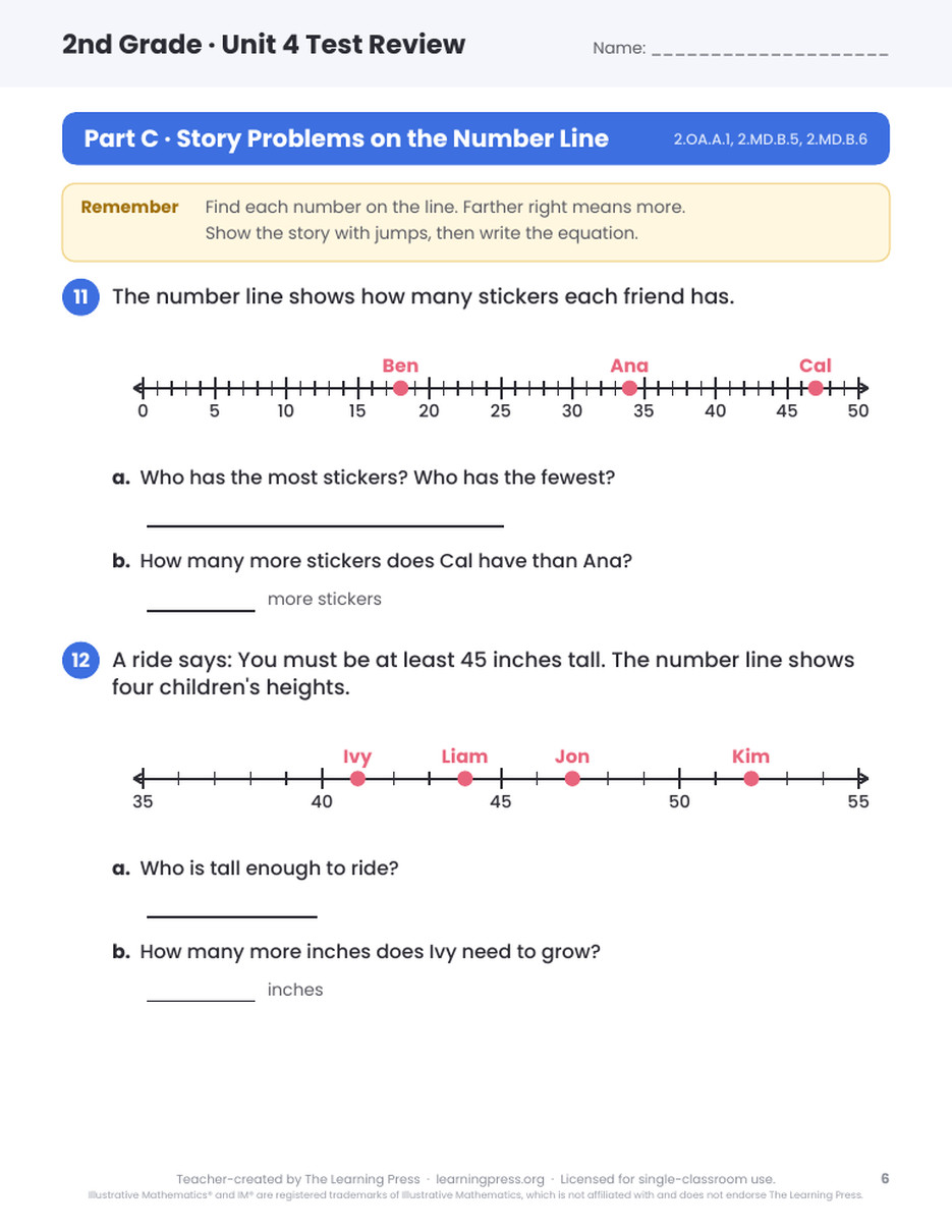 Preview page 3 of Illustrative Math (IM®) Aligned 2nd Grade Unit 4 Test Review