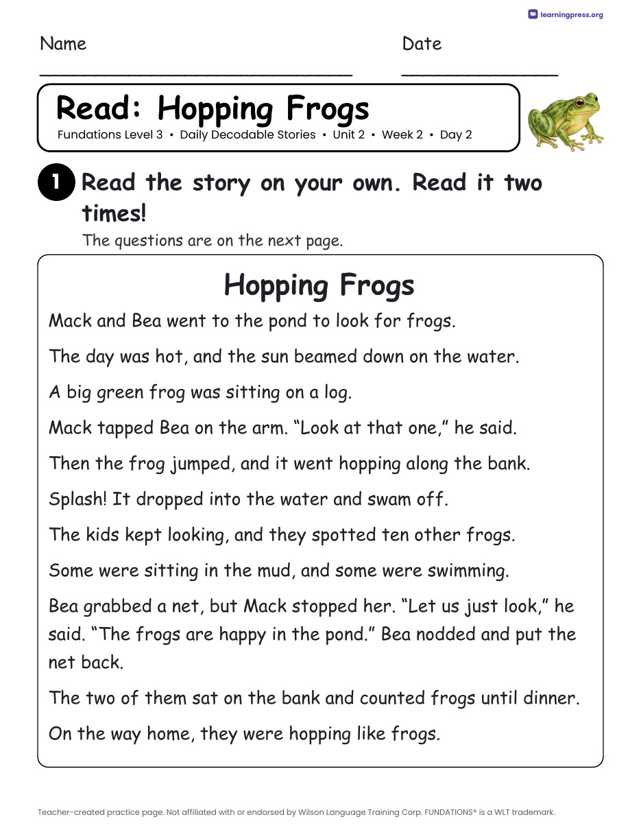 Preview page 3 of Fundations Level 3 Unit 2 Daily Decodable Stories