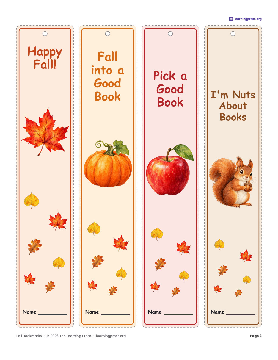 Preview page 1 of Fall Bookmarks Printable · Watercolor, Reading Trackers & Color Your Own
