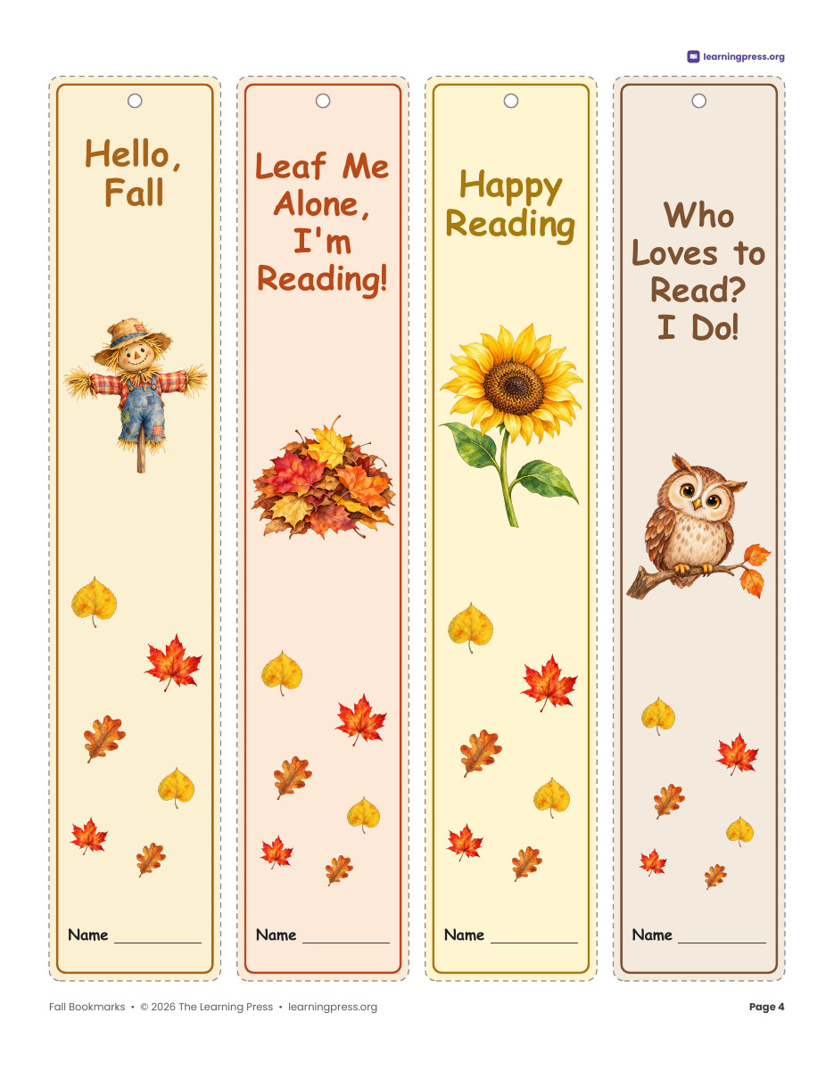 Preview page 2 of Fall Bookmarks Printable · Watercolor, Reading Trackers & Color Your Own