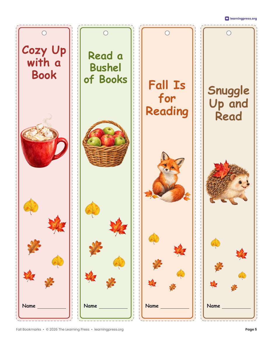 Preview page 3 of Fall Bookmarks Printable · Watercolor, Reading Trackers & Color Your Own