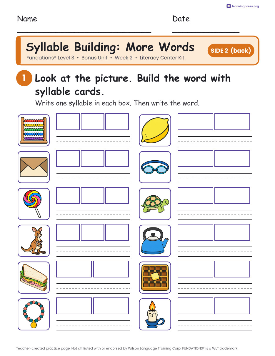 Preview page 2 of Fundations Level 3 Bonus Unit Literacy Center Kits Bundle (2 Weeks)