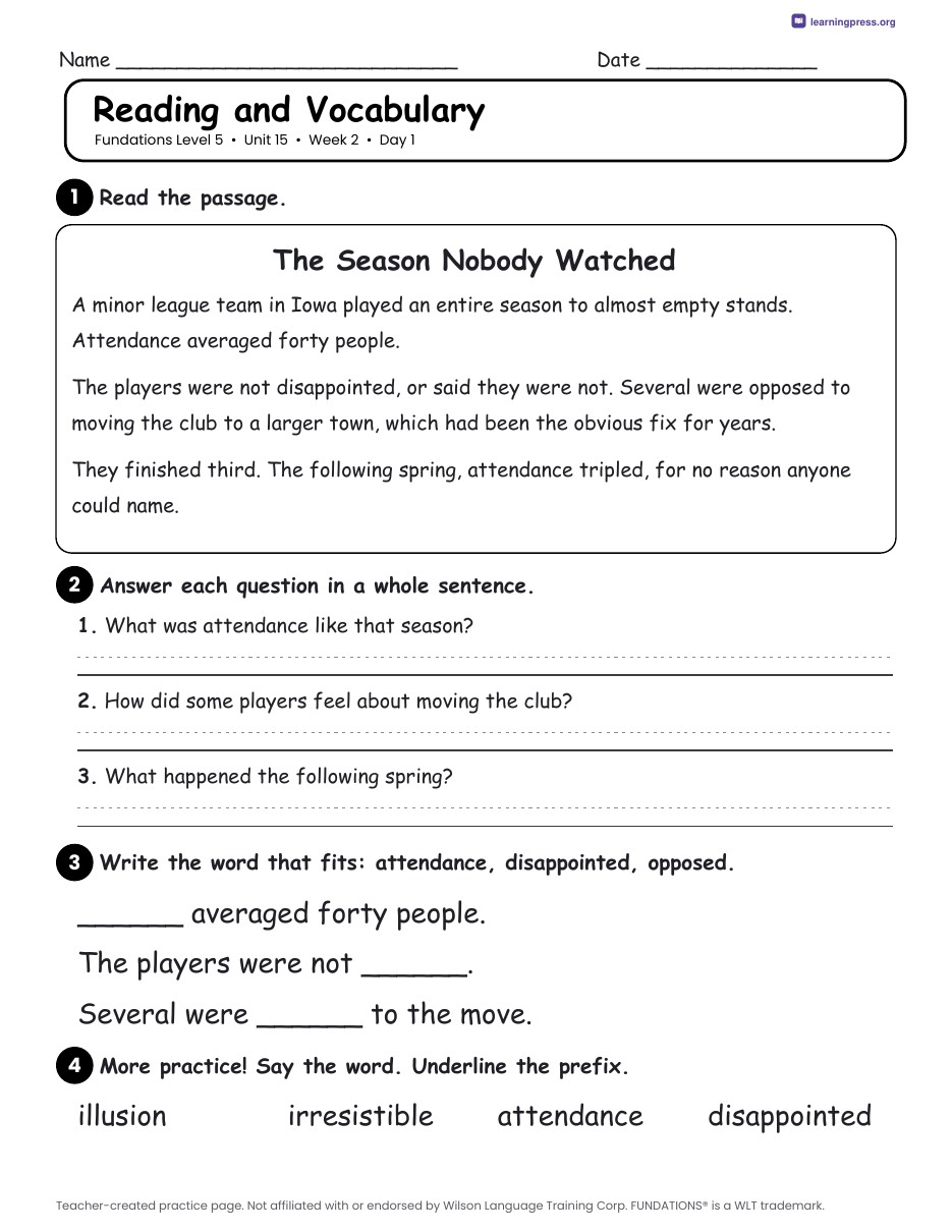 Preview page 3 of Fundations Level 5 Unit 15 Daily Lesson Work Pages