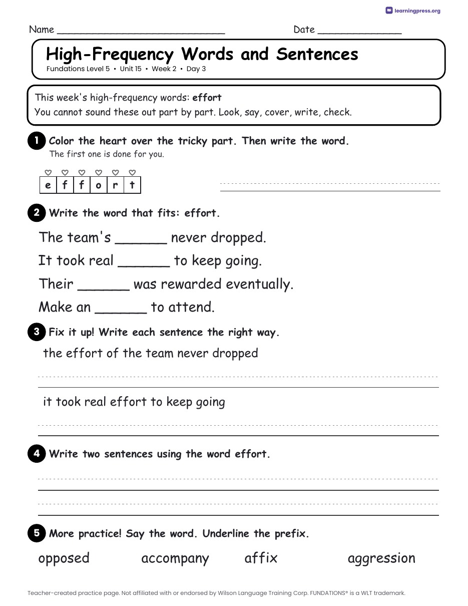 Preview page 4 of Fundations Level 5 Unit 15 Daily Lesson Work Pages