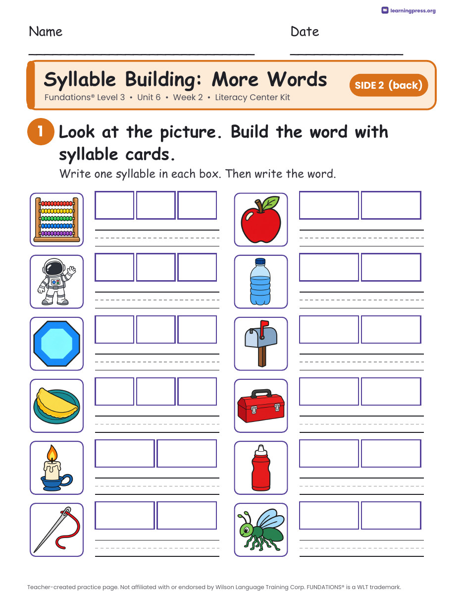 Preview page 2 of Fundations Level 3 Unit 6 Literacy Center Kits Bundle (3 Weeks)