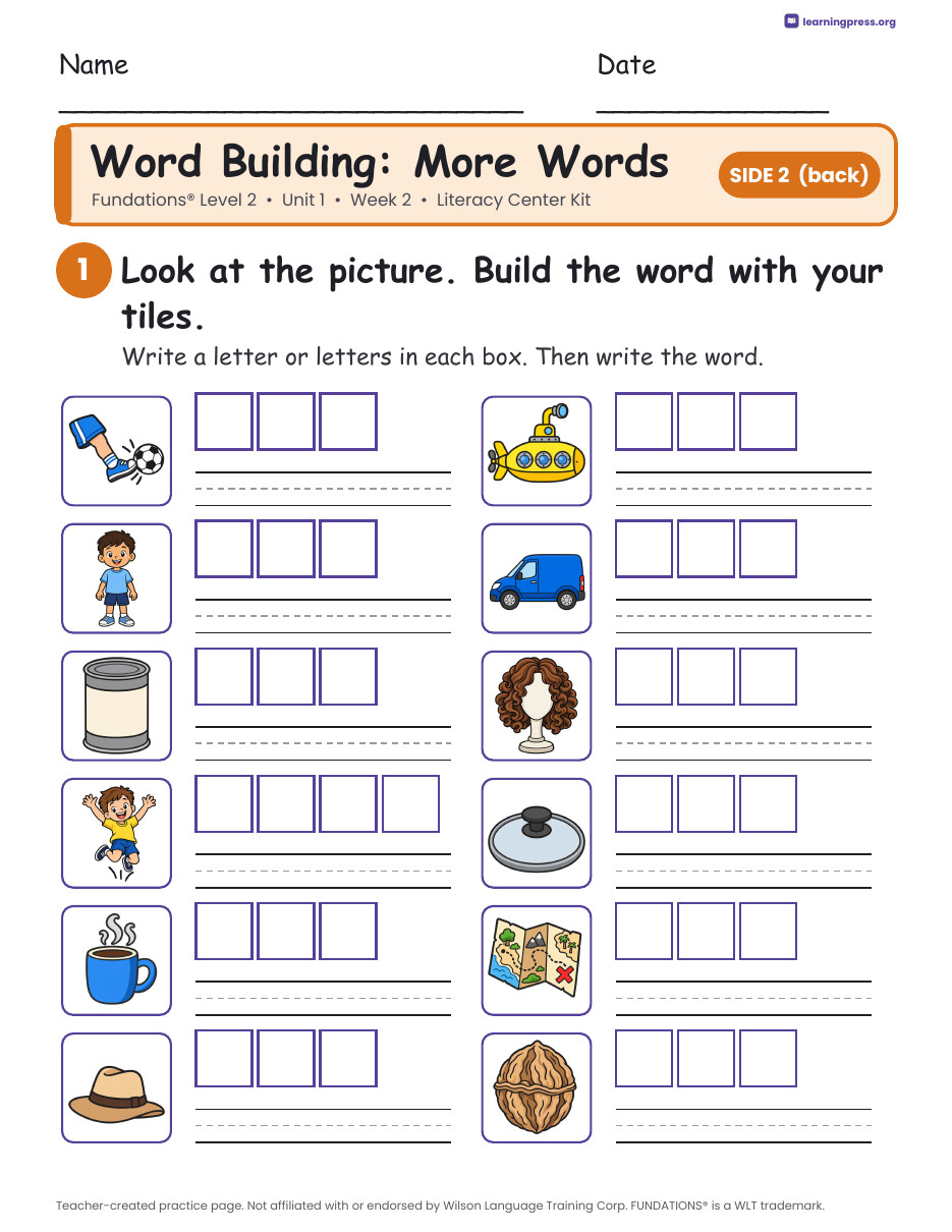 Preview page 2 of Fundations Level 2 Unit 1 Literacy Center Kits Bundle (2 Weeks)