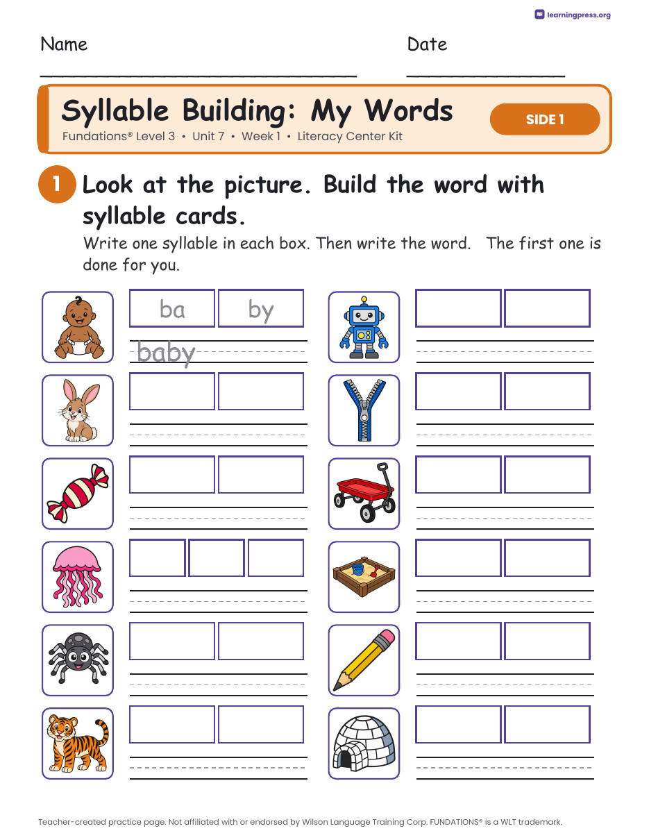 Preview page 2 of Fundations Level 3 Unit 7 Week 1 Literacy Center Kit