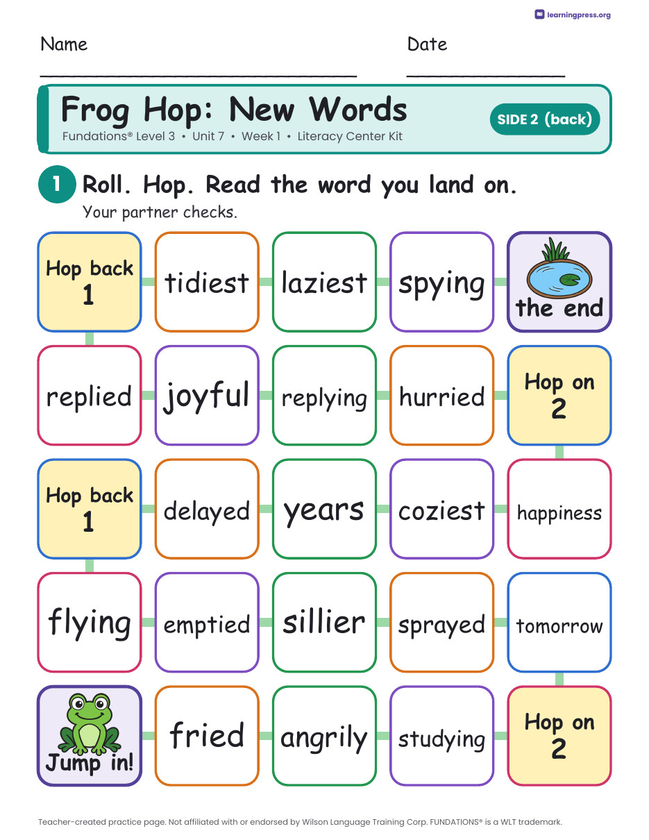 Preview page 4 of Fundations Level 3 Unit 7 Week 1 Literacy Center Kit