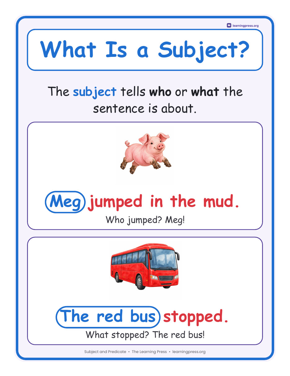 Preview page 1 of Subject and Predicate Bundle Grades 1–4 · Worksheets, Posters, Slides & Quizzes