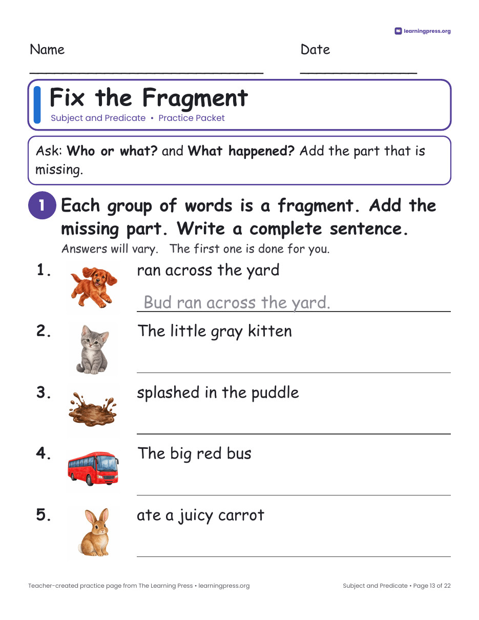Preview page 4 of Subject and Predicate Bundle Grades 1–4 · Worksheets, Posters, Slides & Quizzes
