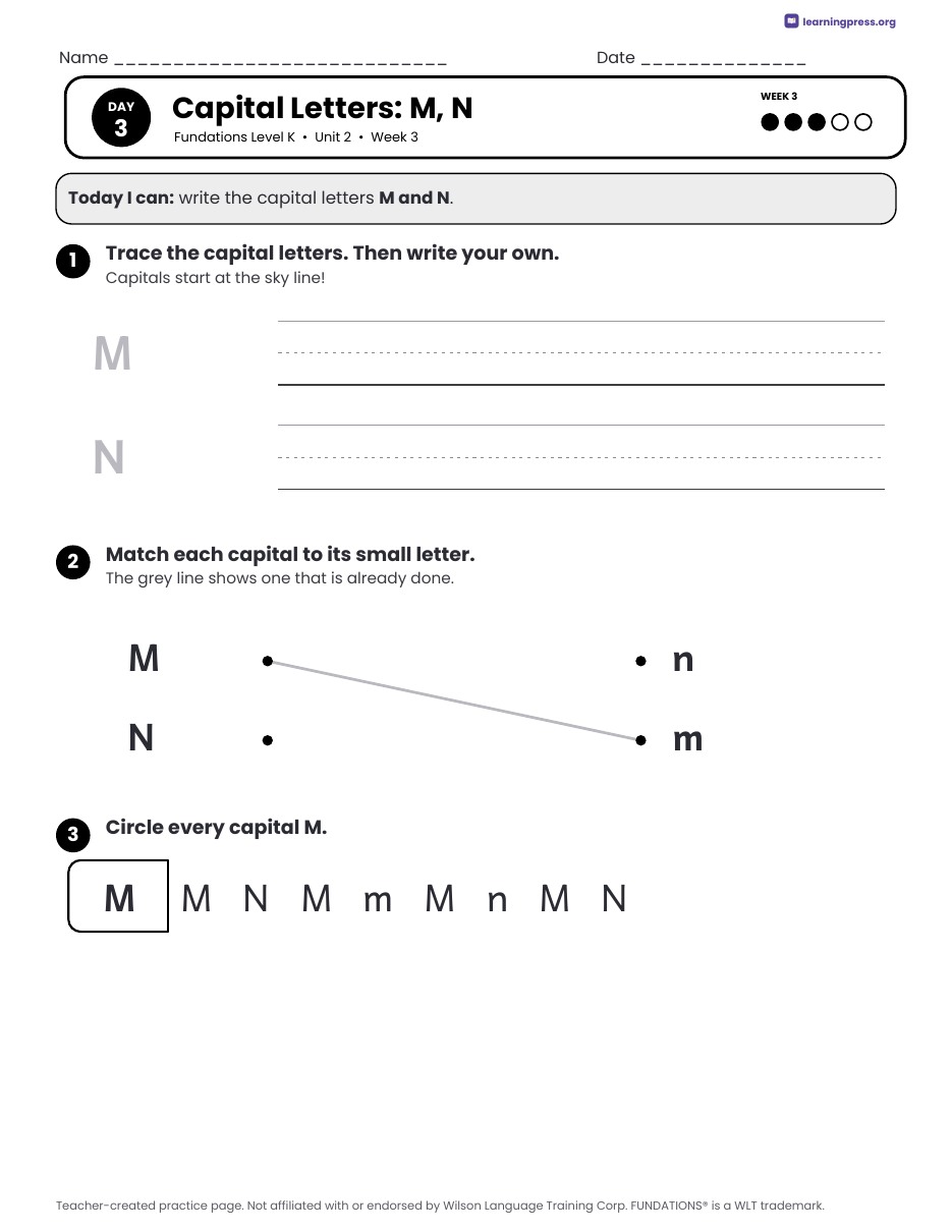 Preview page 3 of Fundations Level K Unit 2 Daily Lesson Work Pages