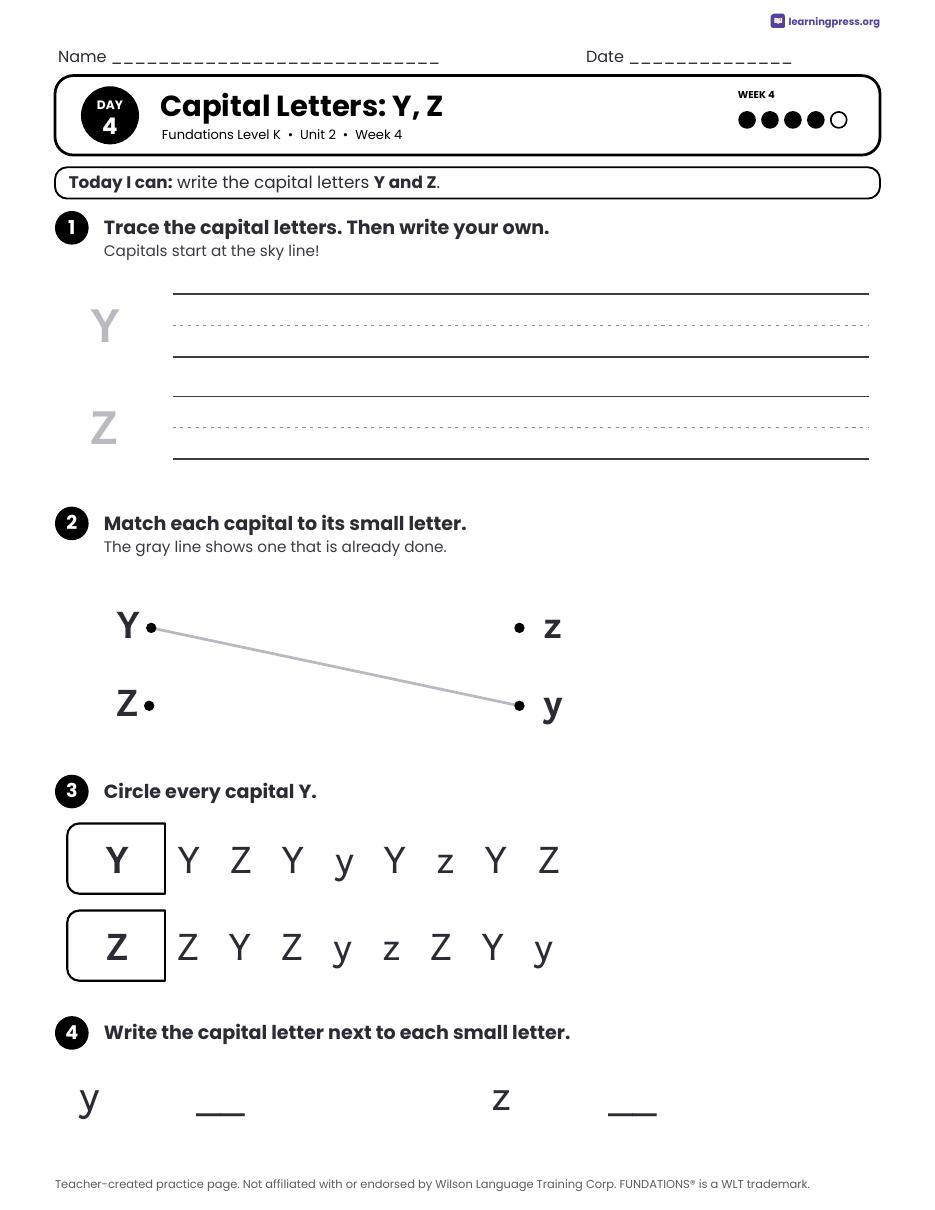 Preview page 4 of Fundations Level K Unit 2 Daily Lesson Work Pages
