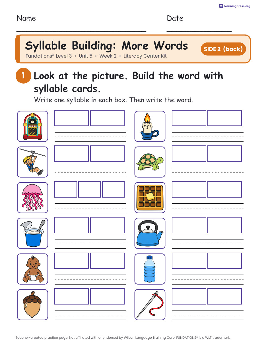 Preview page 2 of Fundations Level 3 Unit 5 Literacy Center Kits Bundle (2 Weeks)