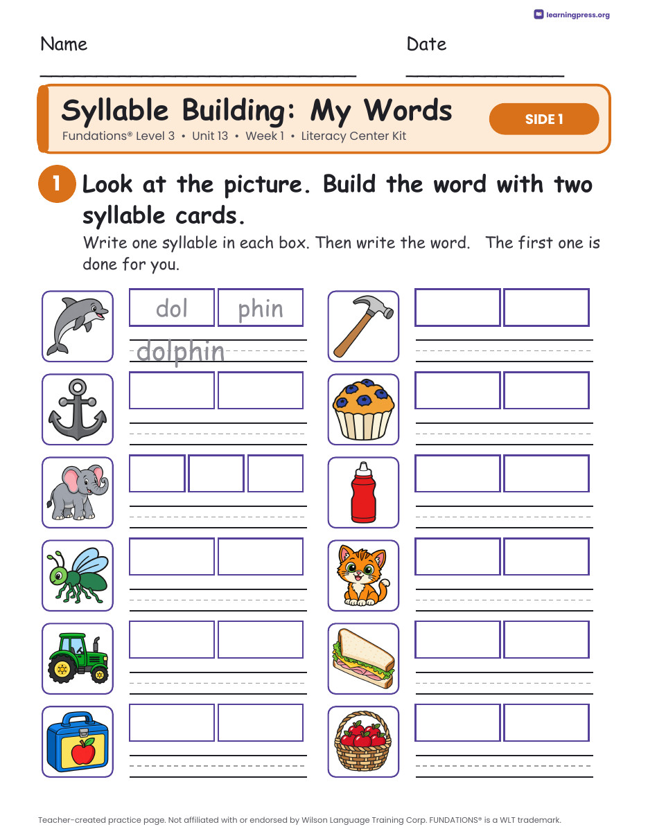 Preview page 2 of Fundations Level 3 Unit 13 Week 1 Literacy Center Kit