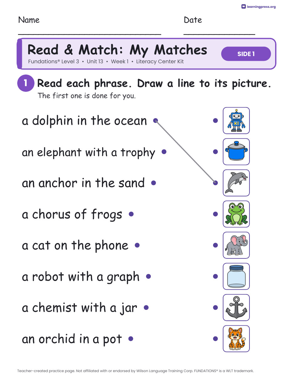 Preview page 3 of Fundations Level 3 Unit 13 Week 1 Literacy Center Kit