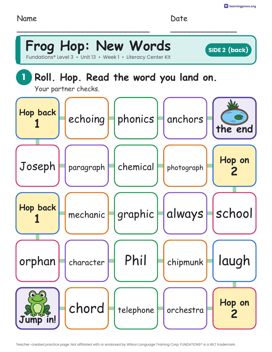 Preview page 4 of Fundations Level 3 Unit 13 Week 1 Literacy Center Kit