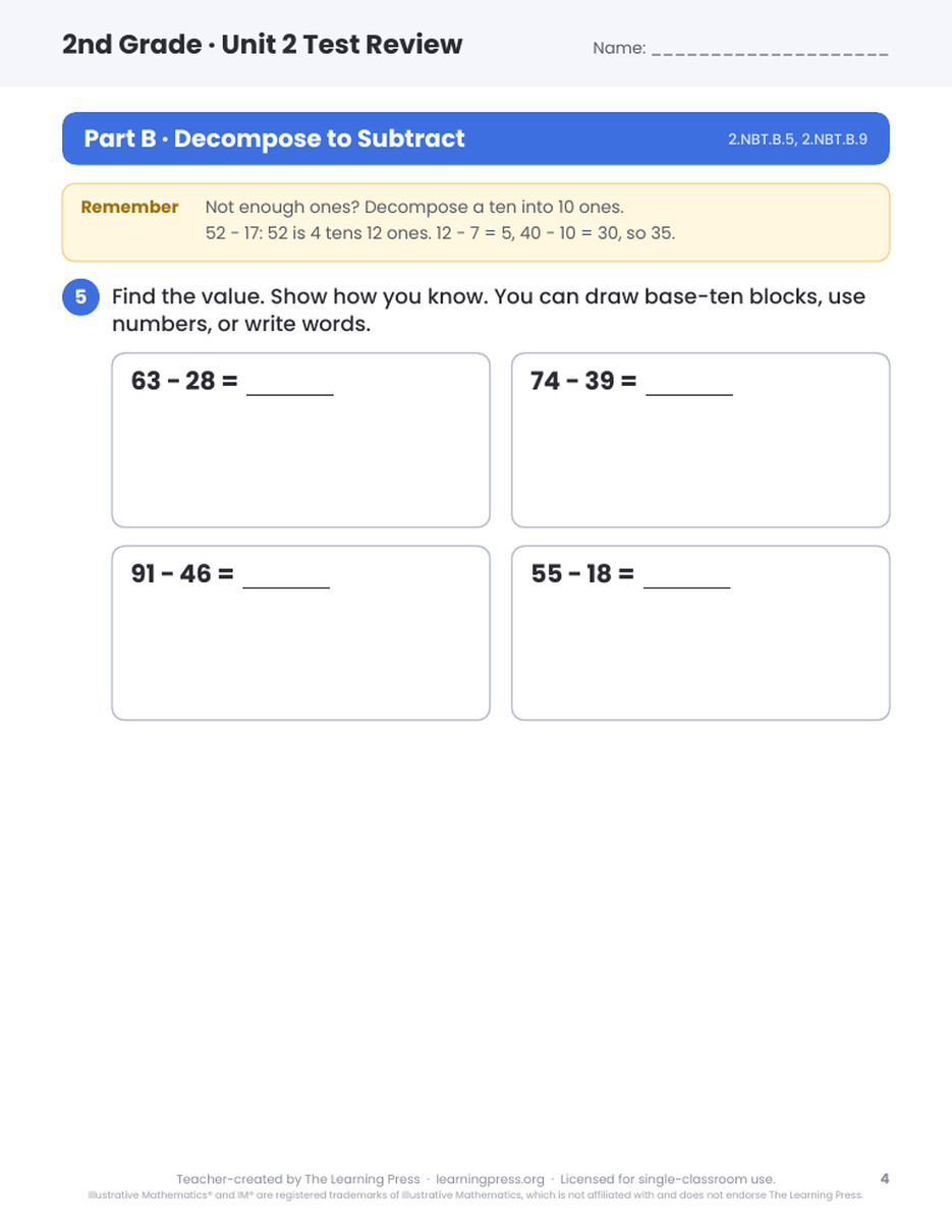 Preview page 2 of Illustrative Math (IM®) Aligned 2nd Grade Unit 2 Test Review