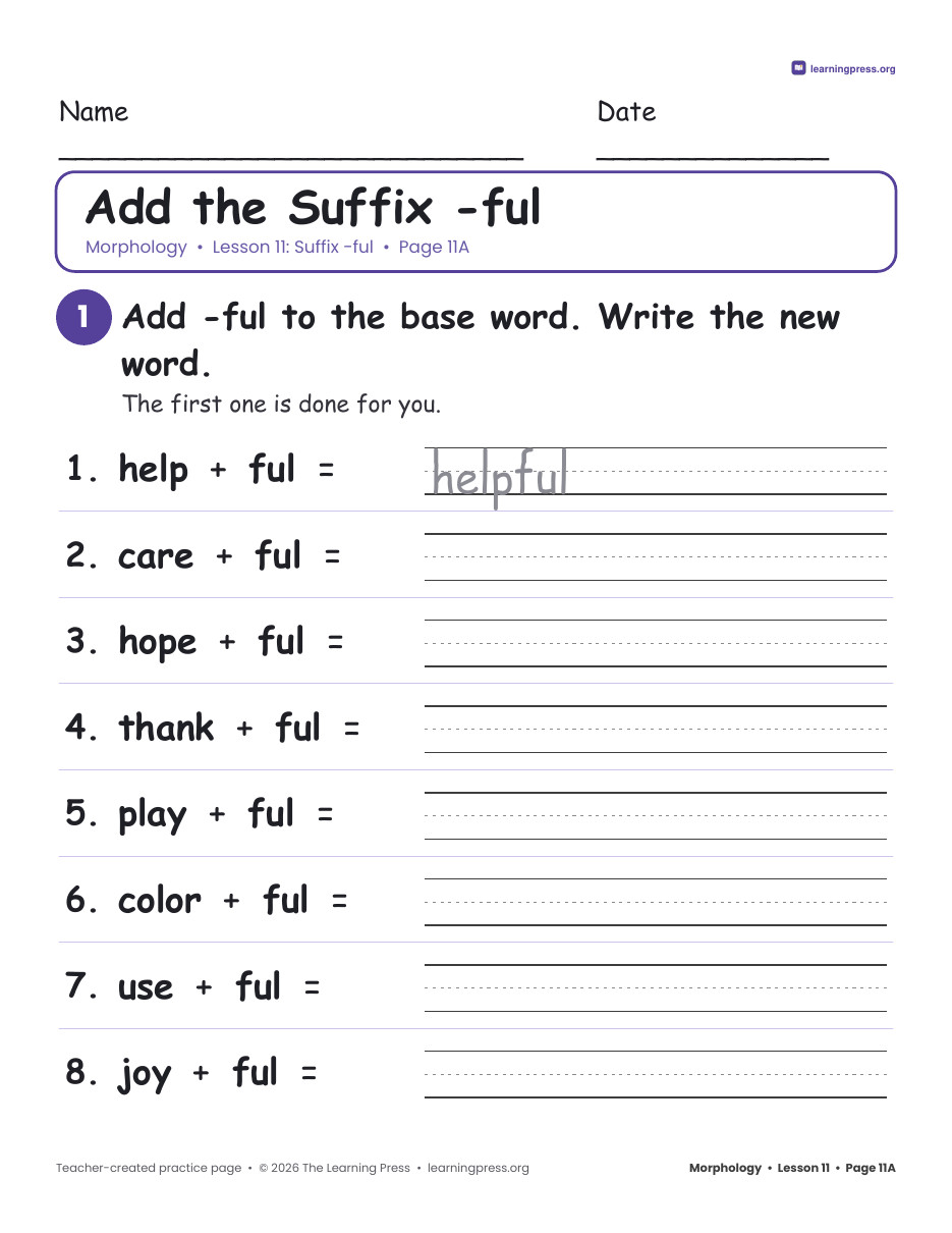 Preview page 1 of Grade 2 Morphology Unit 3: -ful, -less, -ly, -y · Slides & Worksheets