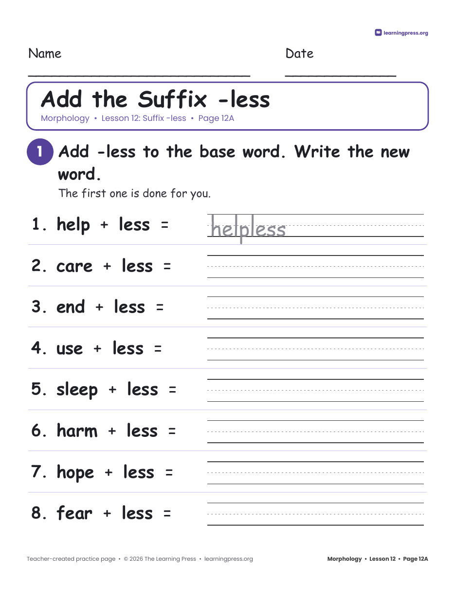 Preview page 2 of Grade 2 Morphology Unit 3: -ful, -less, -ly, -y · Slides & Worksheets