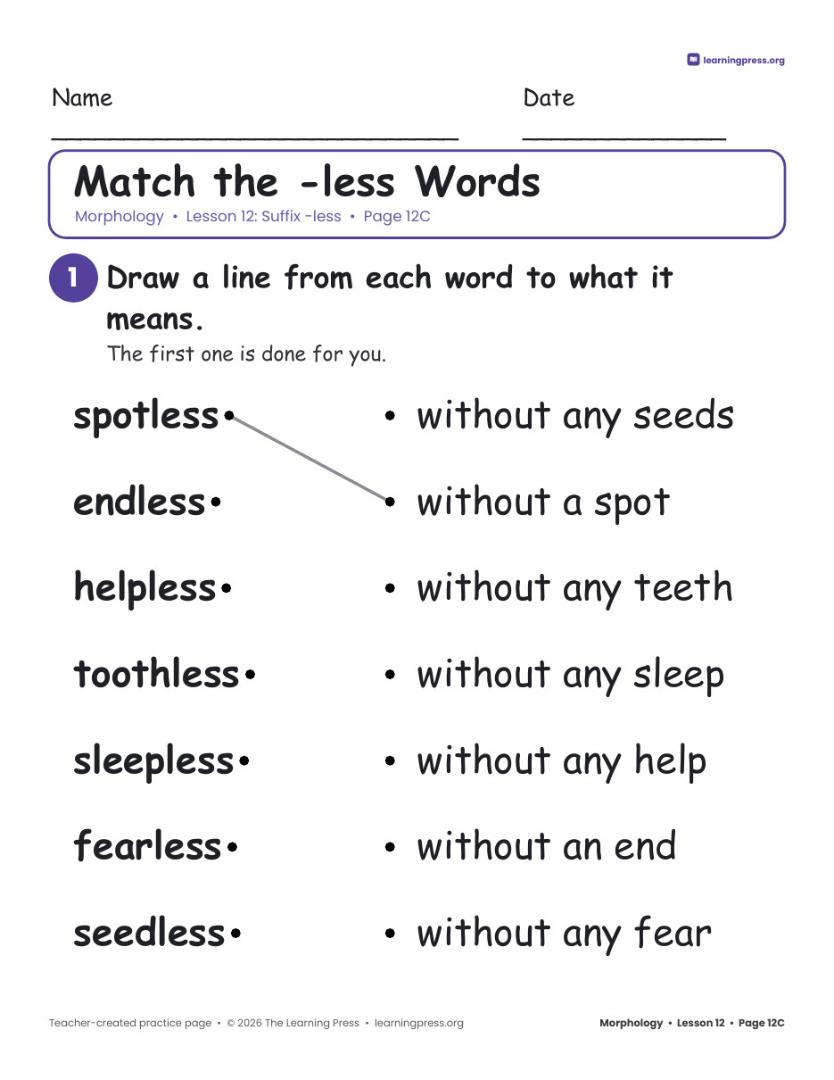 Preview page 3 of Grade 2 Morphology Unit 3: -ful, -less, -ly, -y · Slides & Worksheets