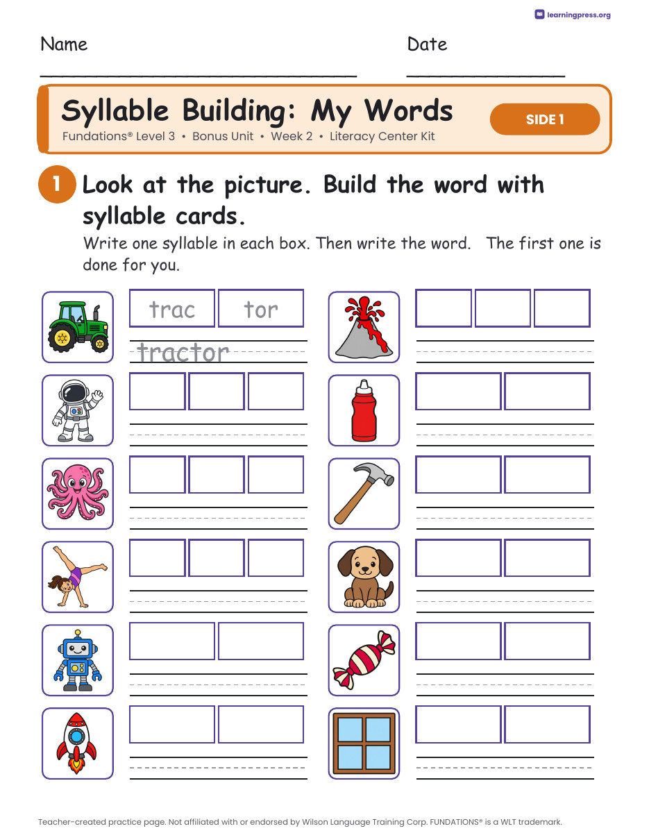 Preview page 2 of Fundations Level 3 Bonus Unit Week 2 Literacy Center Kit