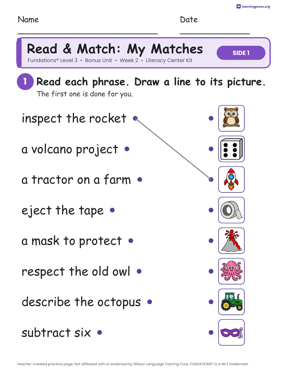 Preview page 3 of Fundations Level 3 Bonus Unit Week 2 Literacy Center Kit