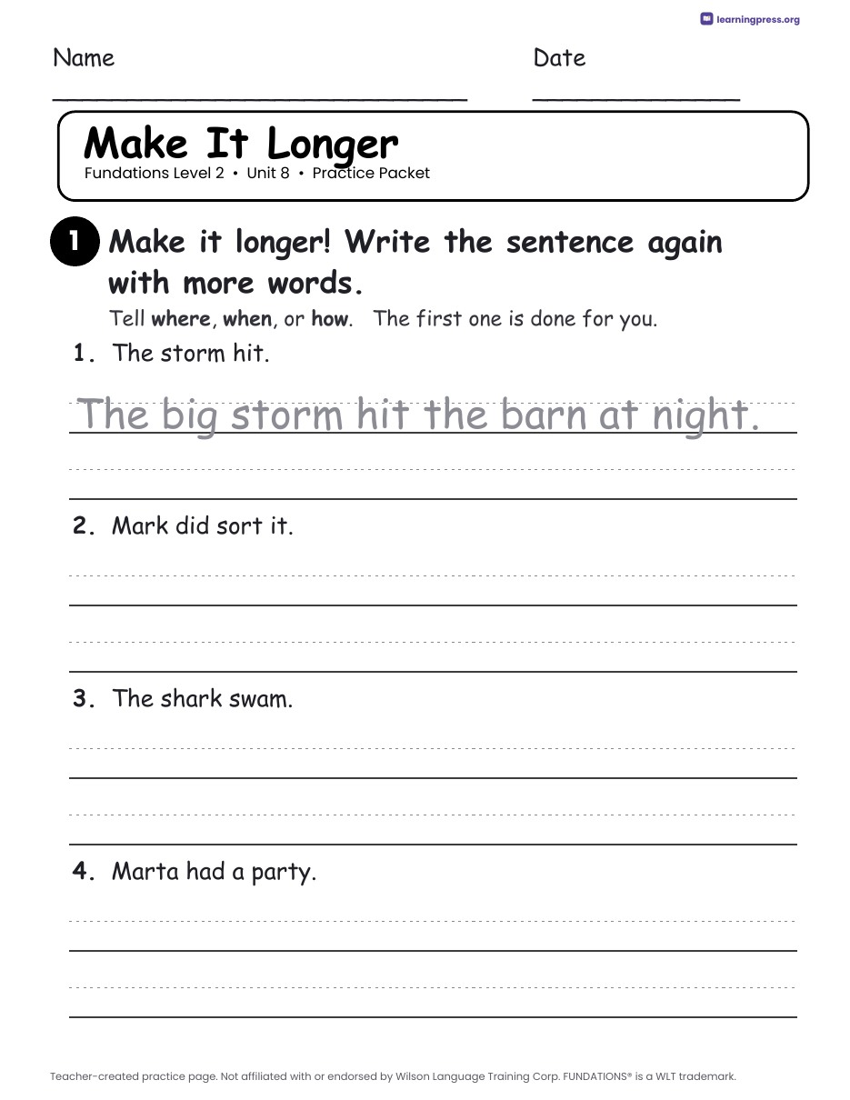 Preview page 4 of Fundations Level 2 Unit 8 Practice Packet
