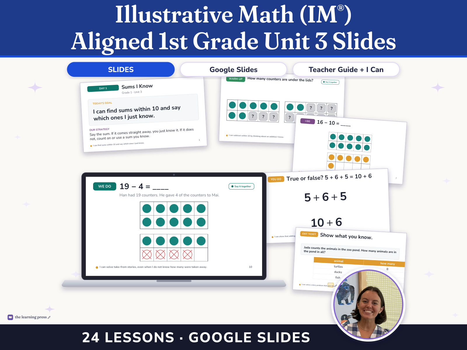 Preview page 1 of Illustrative Math (IM®) Aligned 1st Grade Unit 3 Slides: Adding and Subtracting Within 20