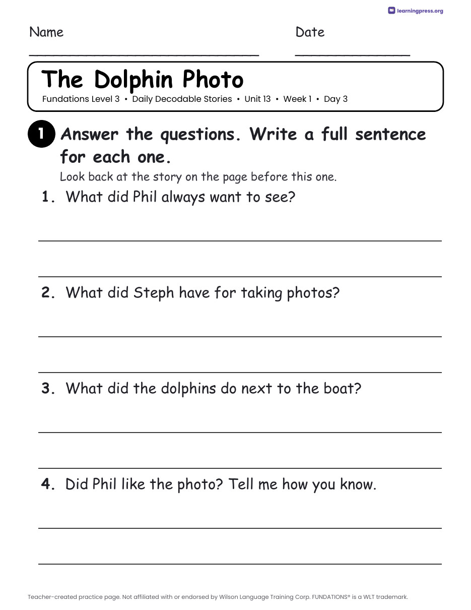 Preview page 2 of Fundations Level 3 Unit 13 Daily Decodable Stories