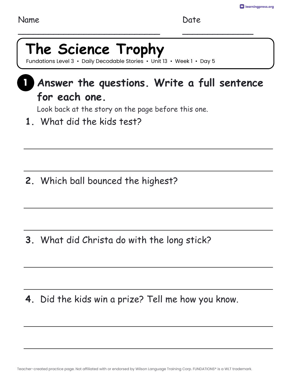 Preview page 3 of Fundations Level 3 Unit 13 Daily Decodable Stories
