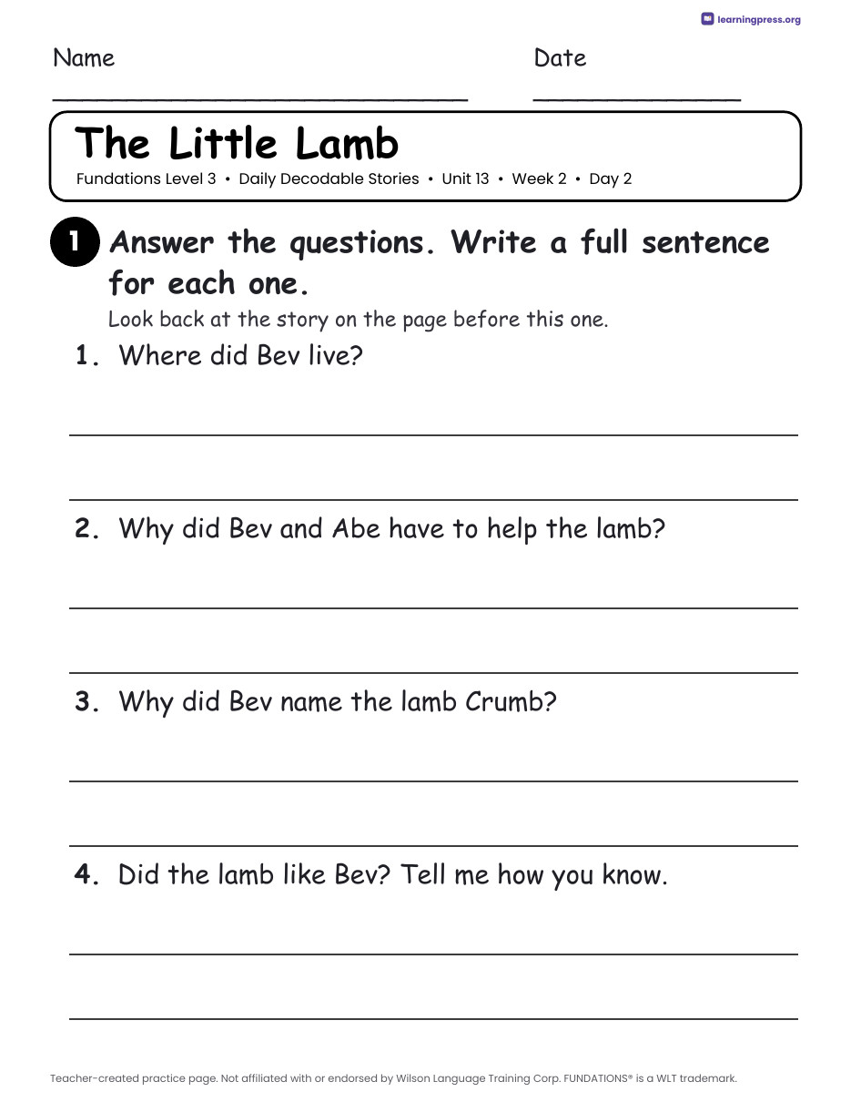 Preview page 4 of Fundations Level 3 Unit 13 Daily Decodable Stories