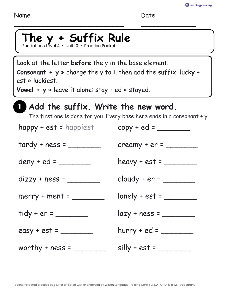 Preview page 1 of Fundations Level 4 Unit 10 Practice Packet