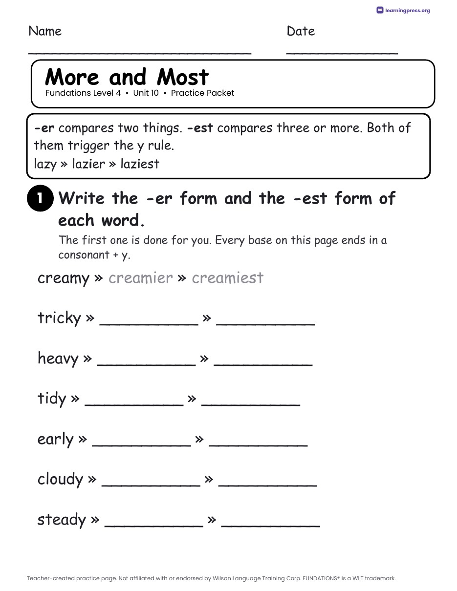 Preview page 2 of Fundations Level 4 Unit 10 Practice Packet