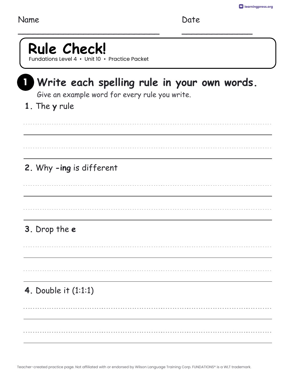 Preview page 4 of Fundations Level 4 Unit 10 Practice Packet
