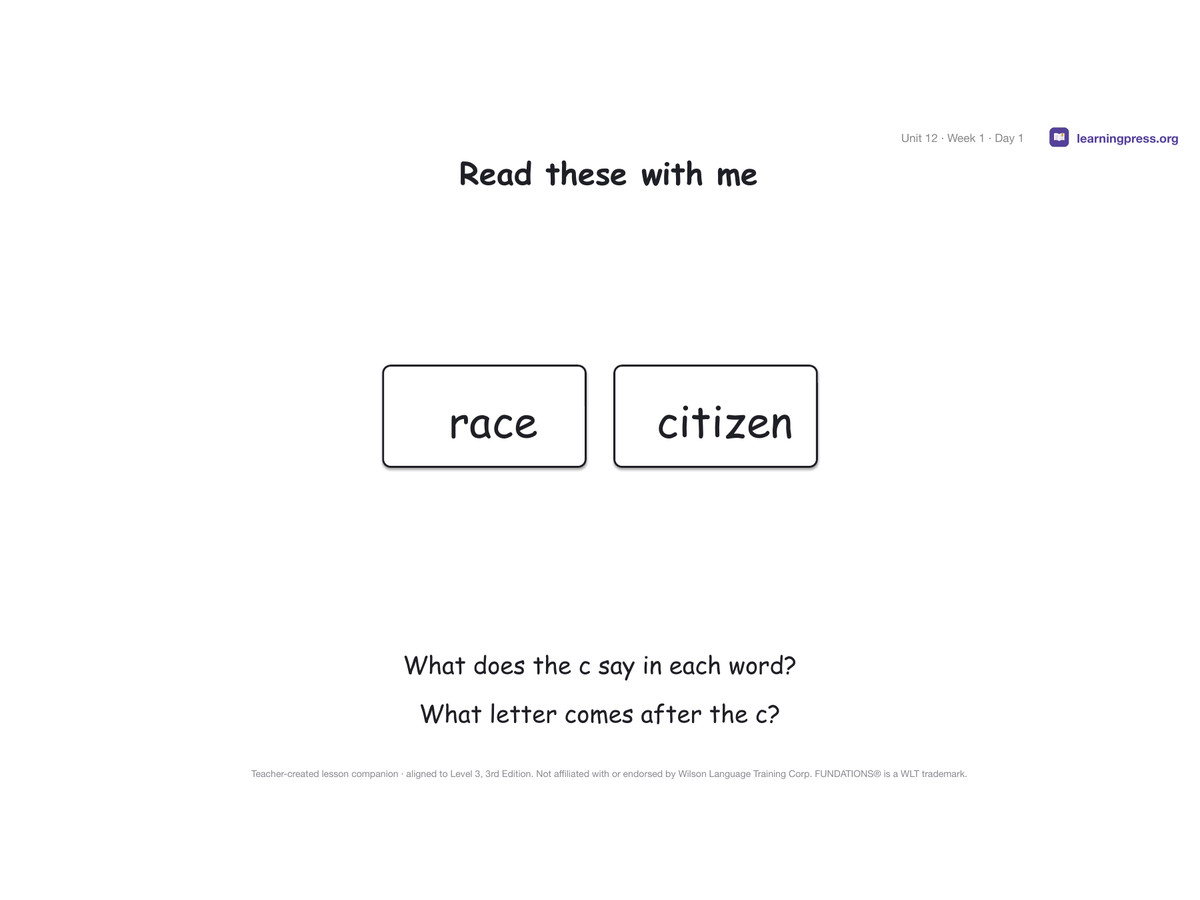 Preview page 1 of Fundations Level 3 Unit 12 Lesson Slides – 3rd Edition Aligned