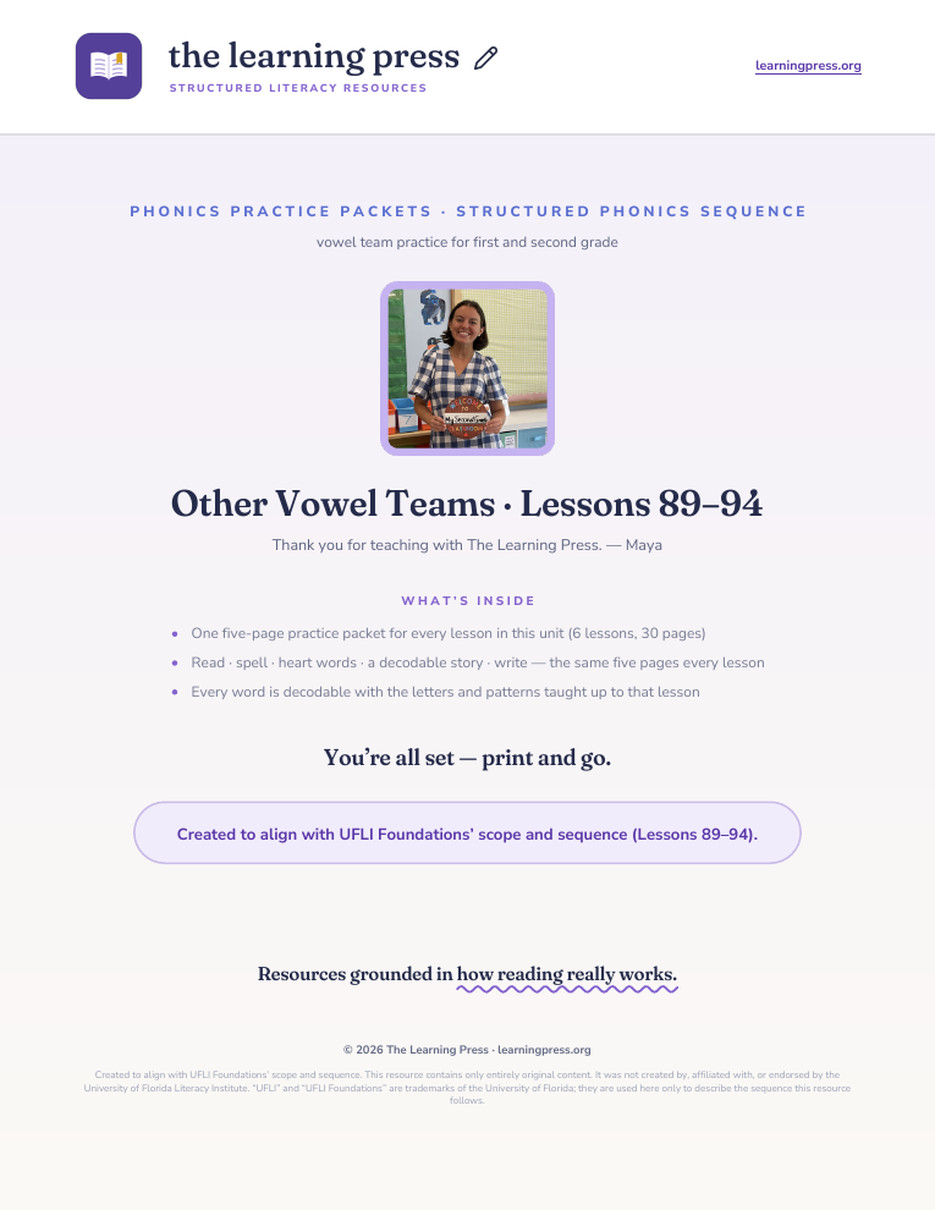 Preview page 1 of Other Vowel Teams Unit Bundle · Lessons 89–94