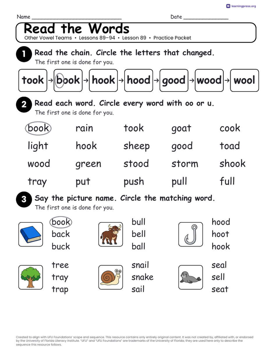 Preview page 2 of Other Vowel Teams Unit Bundle · Lessons 89–94