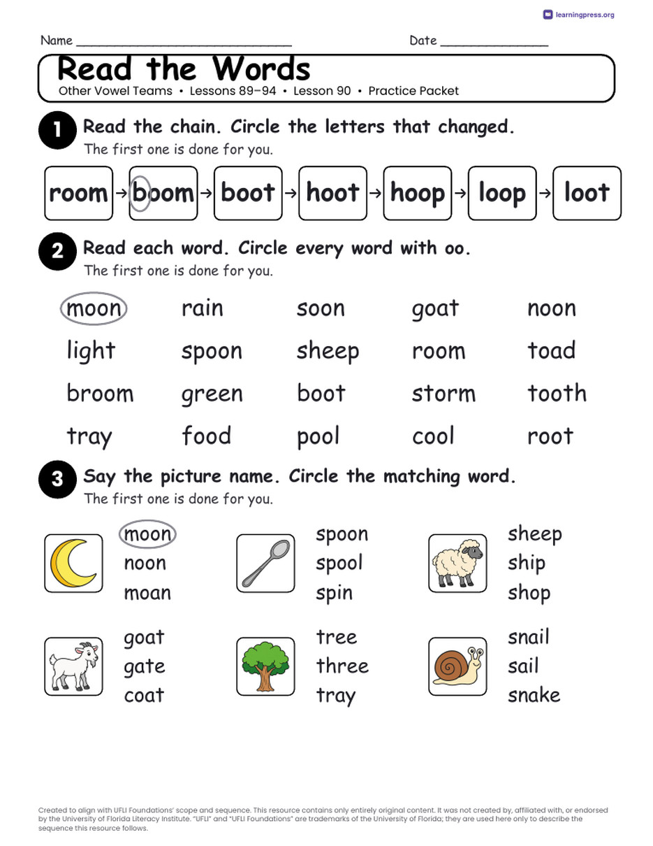 Preview page 4 of Other Vowel Teams Unit Bundle · Lessons 89–94