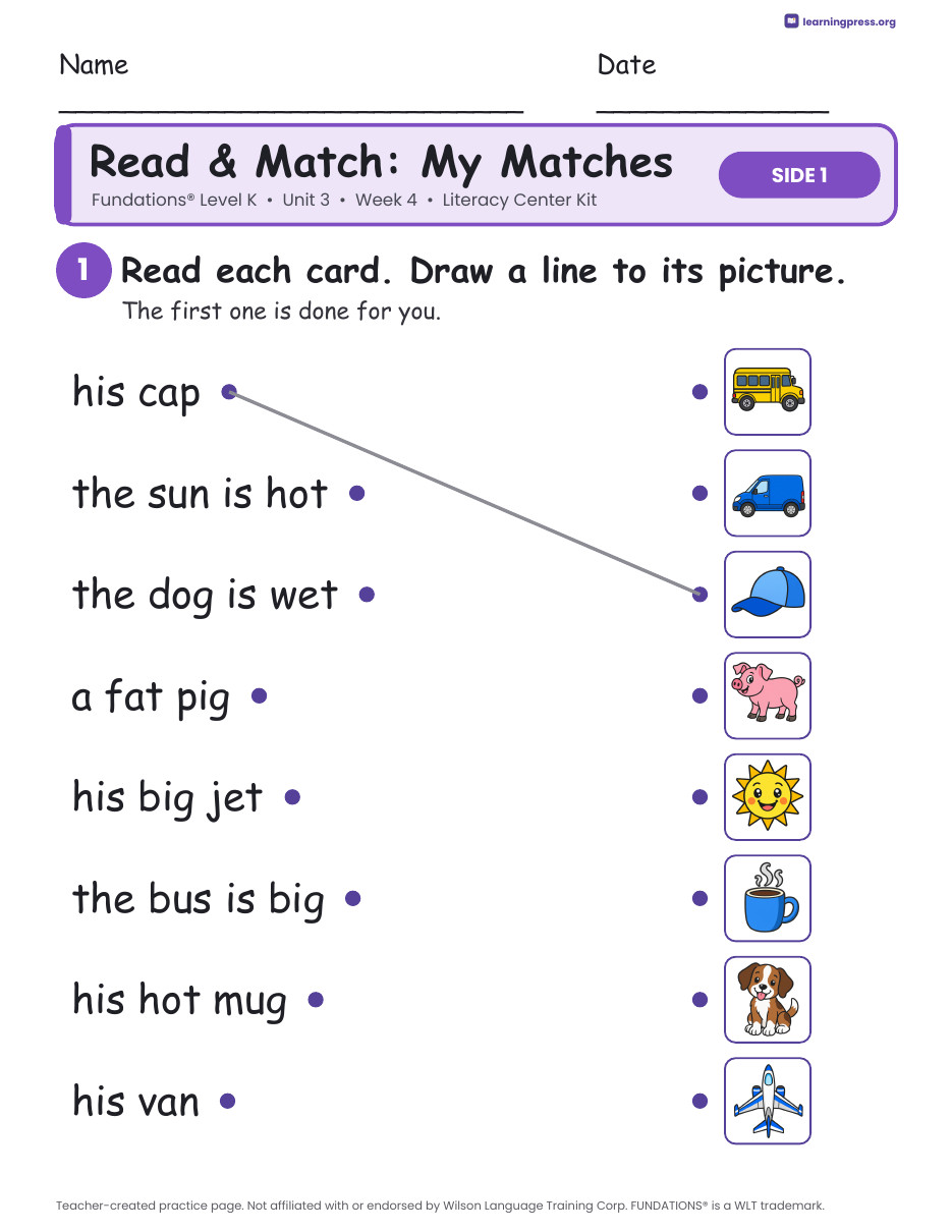 Preview page 3 of Fundations Level K Unit 3 Week 4 Literacy Center Kit