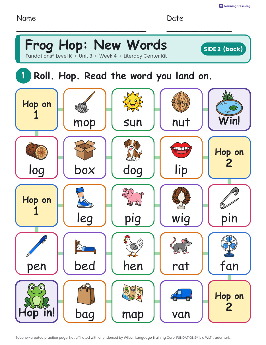 Preview page 4 of Fundations Level K Unit 3 Week 4 Literacy Center Kit