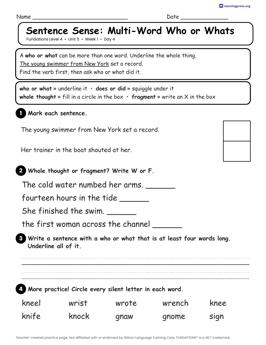 Preview page 2 of Fundations Level 4 Unit 5 Daily Lesson Work Pages