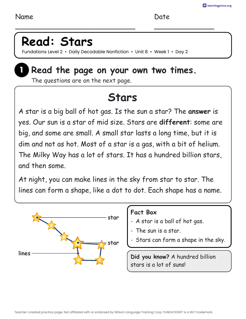 Preview page 3 of Fundations-Aligned Daily Decodable Nonfiction · Level 2 Unit 8