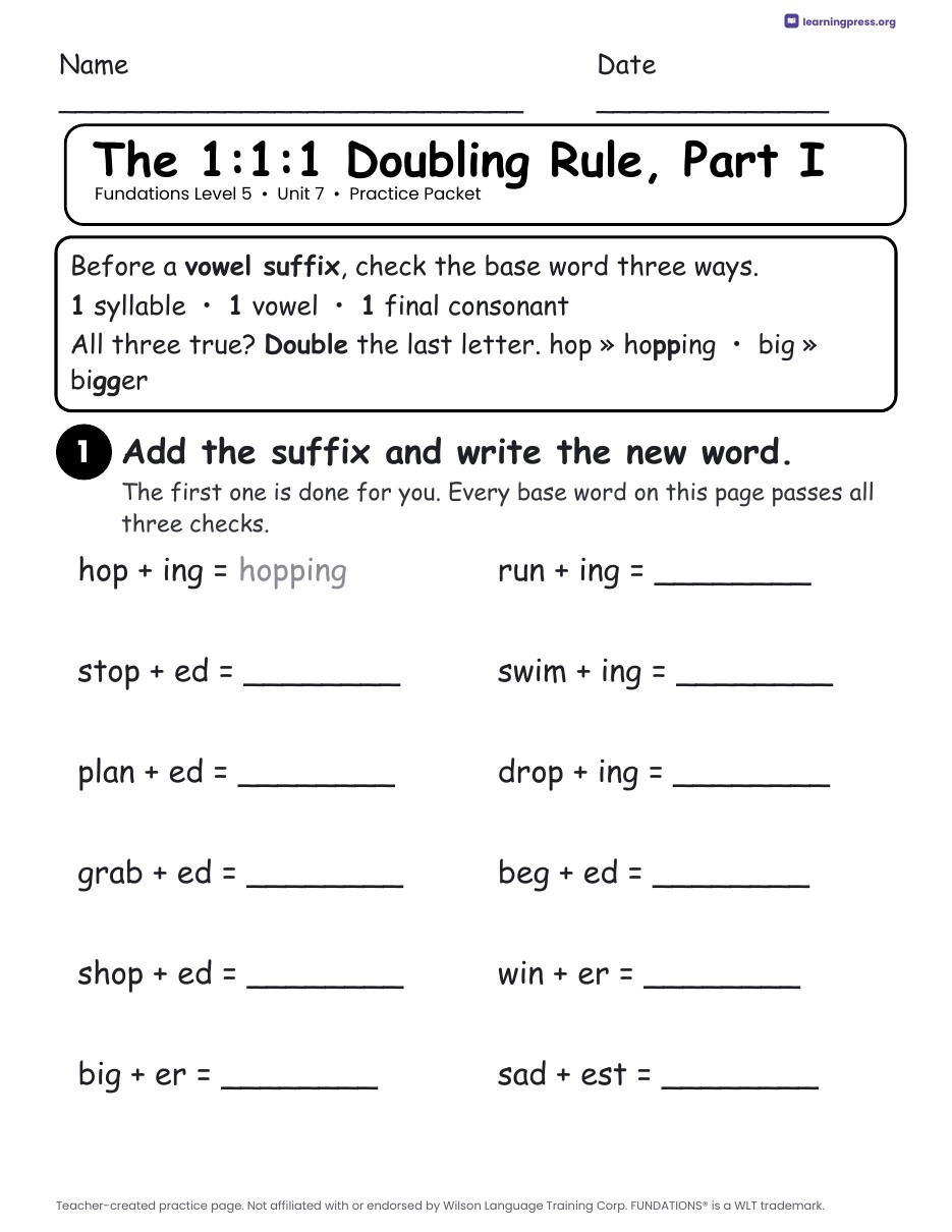 Preview page 1 of Fundations Level 5 Unit 7 Practice Packet