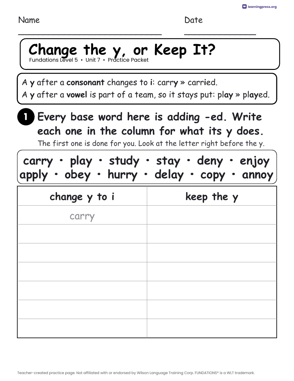 Preview page 2 of Fundations Level 5 Unit 7 Practice Packet