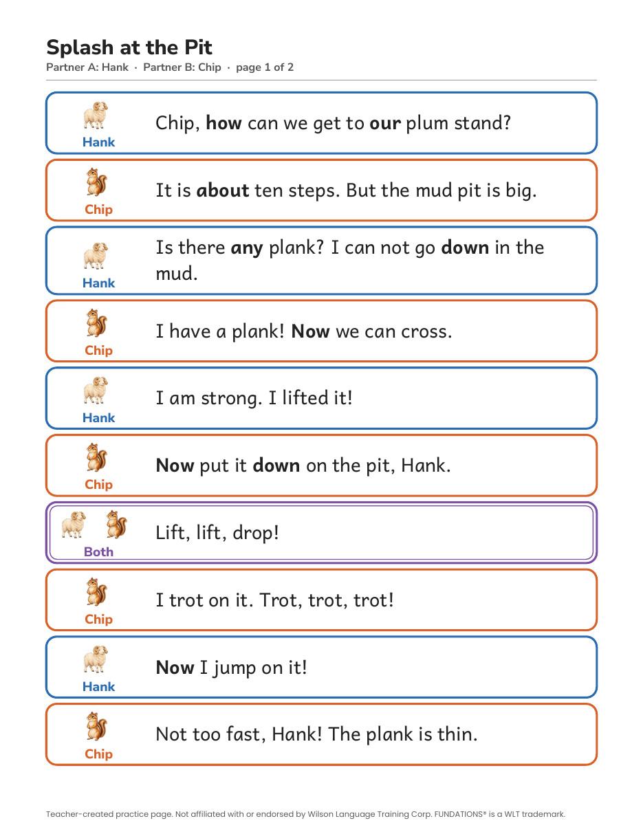 Preview page 2 of Fundations-Aligned Partner Reader's Theater · Level 1 Unit 10