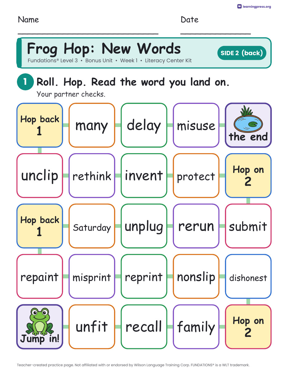 Preview page 4 of Fundations Level 3 Bonus Unit Week 1 Literacy Center Kit