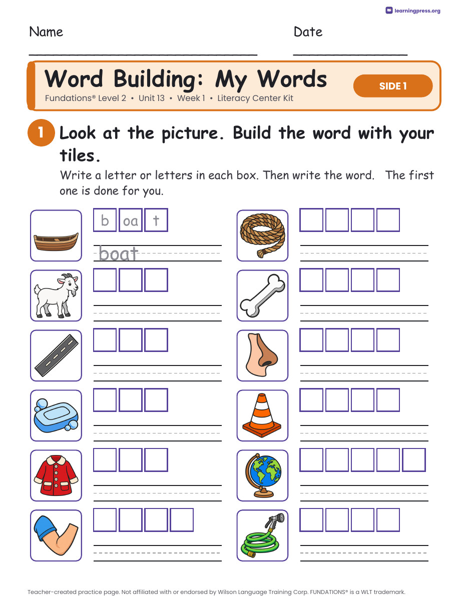 Preview page 2 of Fundations Level 2 Unit 13 Week 1 Literacy Center Kit