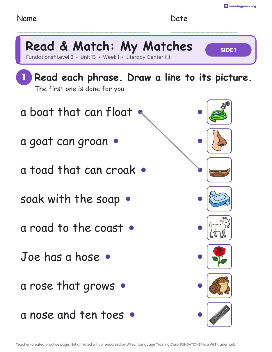 Preview page 3 of Fundations Level 2 Unit 13 Week 1 Literacy Center Kit
