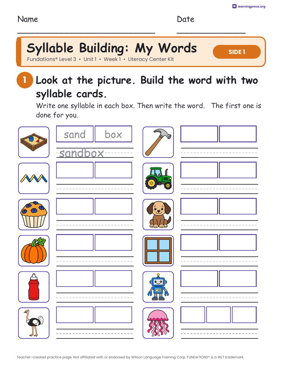 Preview page 2 of Fundations Level 3 Unit 1 Week 1 Literacy Center Kit